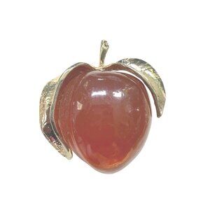 Vintage Gold Tone & LARGE  Red Lucite Apple Brooch JELLY